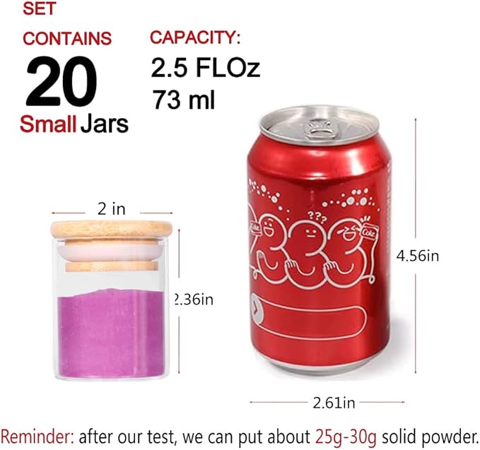 Tzerotone Spice Jar Set,2.5oz 20 Piece Glass Jar with Bamboo Airtight Lids and Labels, Mini Clear Food Storage Containers for pantry, kitchen canisters for Tea, Herbs, Sugar, Salt, Coffee - Image 6