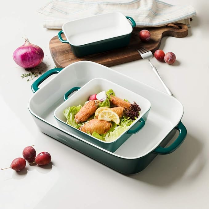 Sweejar Ceramic Bakeware Set, Rectangular Baking Dish for Cooking, Kitchen, Cake Dinner, Banquet and Daily Use, Casserole Dishes for Oven Porcelain Baking Pans (Jade) - Image 4