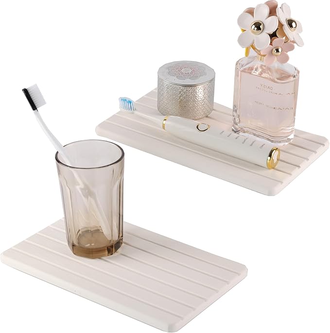 NiuYichee 2 PCS Water Absorbent diatomite Coasters, 9.5" x 5.5" Water Absorbing Stone Tray for Sink, Stone Drying mat for Kitchen Counter, Stone soap Tray Used for Hand Soaps & toiletries & Plants by NiuYichee