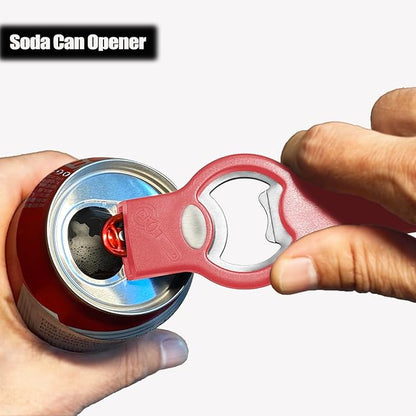 Upgraded 3-in-1 Magnetic Bottle and Can Opener for Refrigerator, Stainless Steel Manual Can Punch Opener for Liquid with Cap Catcher, Stick to Fridge, Can Tapper Church Key with Strong Magnet, Red