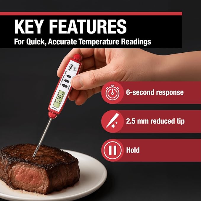 CDN ProAccurate® Instant Read Digital Pocket Thermometer with 2.75" Stainless Steel Tip for Accurate Temperature Measurement, Red (DT450X-R) - Image 2