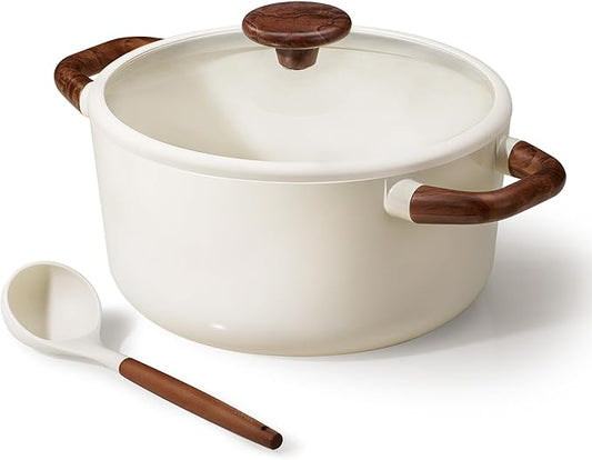 CAROTE 5QT Nonstick Stock Pot with Lid, 5 Quart Casserole with Ladle, Even Heating Stockpot, Fits All Stoves, Non Stick Big Cooking Pots PFOA Free, White by CAROTE