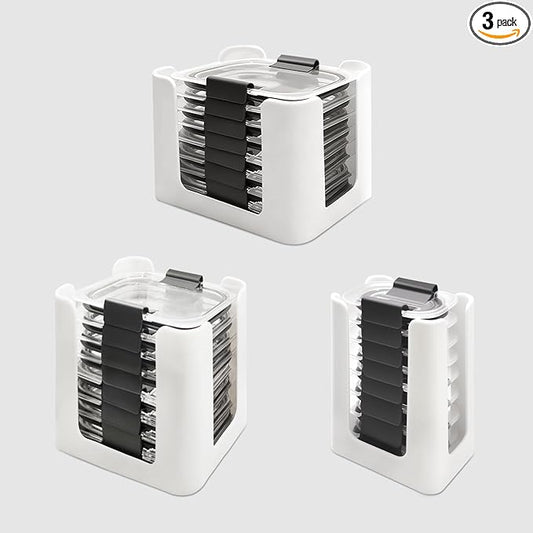Food Container Lid Organizer for Rubbermaid Brilliances nap-on lids,Food Container Lid Organizer for Kitchen Cabinet (3-Piece) - Holds 24 Lids for 4.7 & 3.2 Cup,1.3 Cup,0.5 Cup Containers (White)