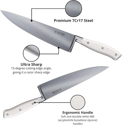 Yatoshi Knives Yatoshi Magnetic Kitchen Knife Block Set 6 Pcs White - Pro Kitchen Knife Set Ultra Sharp High Carbon Steel - Image 3