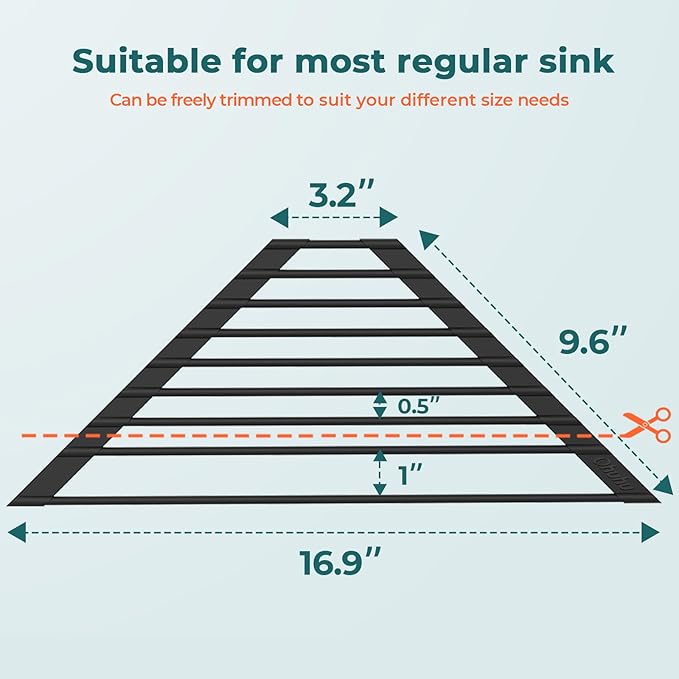 Corner Sink Caddy, Ohuhu Sponge Holder for Kitchen Sink Organizer Silicone Wrapped Steel Anti Slip Rust Triangle Over the Sink Dish Drying Rack for Sink Corner Multipurpose Drainer Trivet Space-Saving - Image 3