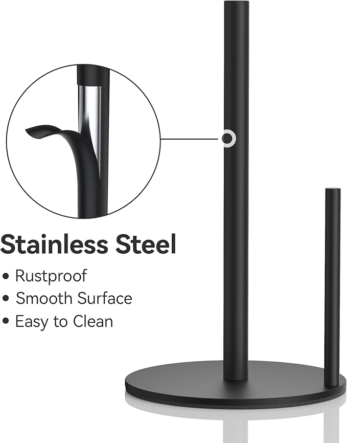 Paper Towel Holder Countertop, Stainless Steel, Black, for Kitchen, Pantry, RV - Image 3