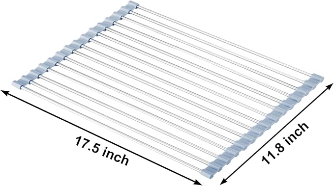 MECHEER Over The Sink Dish Drying Rack, Roll Up Dish Drying Rack Kitchen Dish Rack Stainless Steel Sink Drying Rack, Foldable Dish Drainer, 17.5''x11.8'' - Image 3