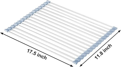 MECHEER Over The Sink Dish Drying Rack, Roll Up Dish Drying Rack Kitchen Dish Rack Stainless Steel Sink Drying Rack, Foldable Dish Drainer, 17.5''x11.8'' - Image 3
