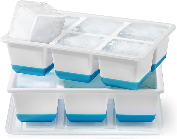 Large Ice Cube Trays 2 Pack, Easy Release 2.4" Super Big Ice Cubes, Stackable Ice Trays for Freezer, Silicone Cocktail, Whiskey Ice Cubes Mold with Lid, Dishwasher Safe - BPA Free by Jrisbo