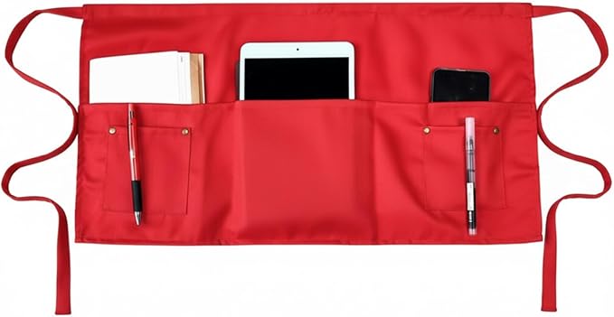 TiwerlfeServer Waist Aprons with 5 Pockets - 11.5 Inch Waterdrop & Oil Resistant Waitress Waiter Half Apron