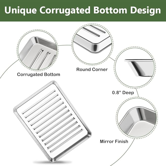 ROTTAY Small Baking Sheet Pan with Wire Rack Set [2 Pans + 2 Racks], 1/8 Stainless Steel Cookie Sheets for Oven, Warp Resistant & Heavy Duty & Rust Free, Size 9 x 7 x 1 Inches - Image 4