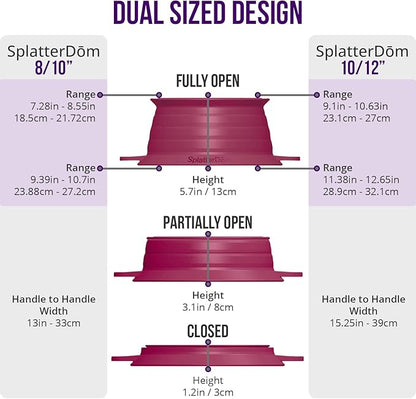 L.I.Q Silicone Splatter Guard – Fits 10 and 12 Inch Pots (25 and 30 Centimeters) – Microwave Safe and Durable SplatterDom - Includes 10” Lid - Food and Oil Splash Guard (Bordeaux, Large)