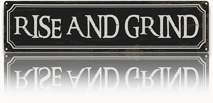 Coffee Decor Signs, Rise and Grind Sign, Retro Metal Tin Sign, Coffee Home Decor for Kitchen, Cafe Decoration, Coffees Station Decors, Decorative Metal Wall Signs 15.8x4 Inches by Unknown