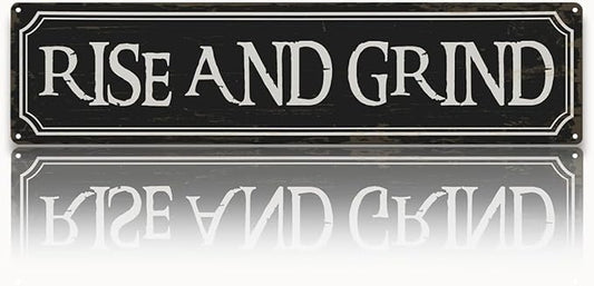 Coffee Decor Signs, Rise and Grind Sign, Retro Metal Tin Sign, Coffee Home Decor for Kitchen, Cafe Decoration, Coffees Station Decors, Decorative Metal Wall Signs 15.8x4 Inches by Unknown