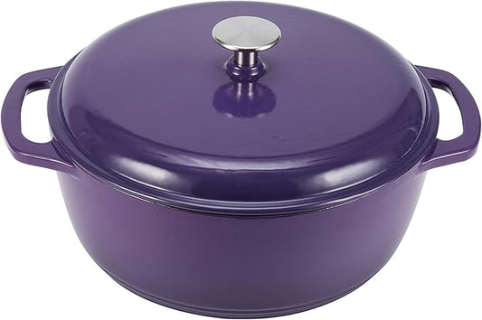 Amazon Basics Enameled Cast Iron Dutch Oven Pot with Lid, Round, Dual Handles, Heavy-Duty, Oven Safe for Stews, Roasting, Baking, 6-Quart, Purple by AmazonBasics