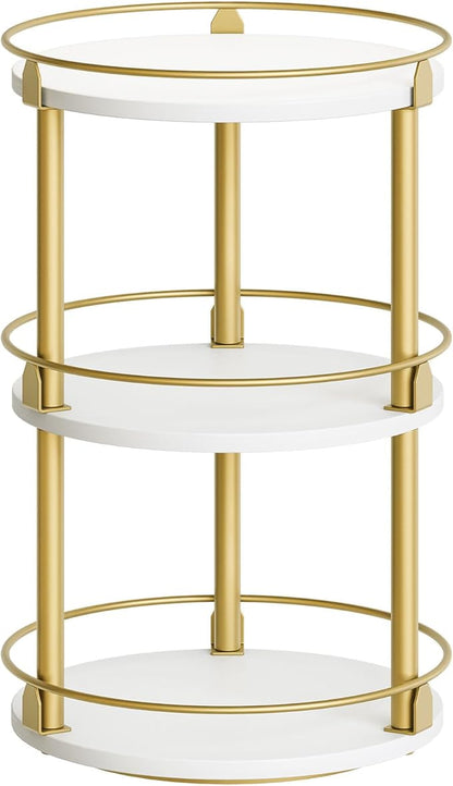 Yatiney 3-Tier Lazy Susan, Rotating Spice Rack, Spinning Organizer, Industrial Turntable Spice Rack for Cabinet, Kitchen Countertop, Pantry, White and Gold SR23DW by Yatiney