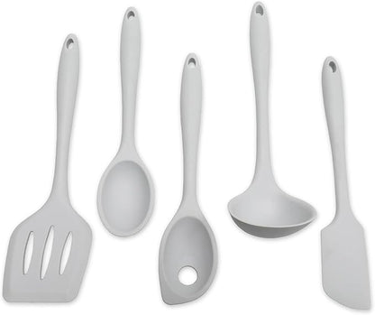 Chef Craft - Premium Silicone Kitchen Tools and Utensils Set, Non-Scratch, Withstands Temperatures up to 450°F, BPA-Free, 5 Piece Cooking Utensils Set, Gray by ChefCraft