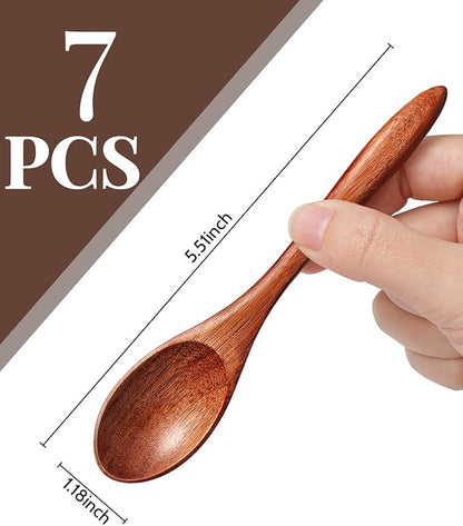 7pcs Small Wooden Spoons for Honey, Tea, Coffee Little Wood Table Spoon for Eating, Stirring Mini Wooden Utensils Set - Image 7