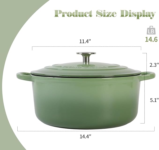 EDGING CASTING Enameled Dutch Ovens Cast Iron Dutch Oven Pot with Lid for Bread Baking, Cook, Dual Handle, 7 Quart, Pistachio Green - Image 3