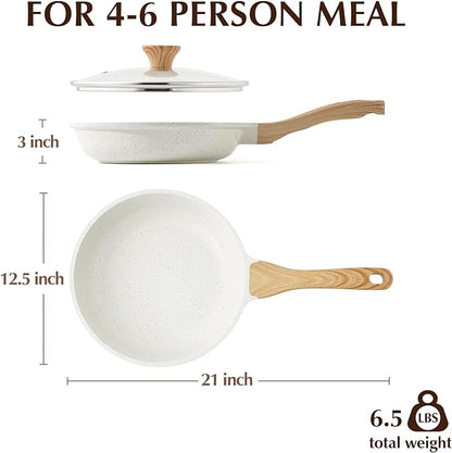 SENSARTE Nonstick Ceramic Frying Pan Skillet with Lid, 12.5 Inch Omelet Pan, Healthy Non Toxic Chefs Pan, Induction Compatible Egg Pan with Heat Resistant Handle, Free of Intentionally Added PFAS/PTFE - Image 8