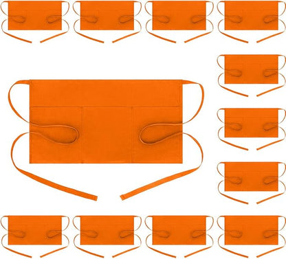 BOHARERS Waist Apron with 3 Pockets 12 Pack - Orange Waitress Server Short Apron by BOHARERS