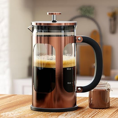 Veken French Press Coffee Maker 21oz 0.6 L, Single Serve Small Pot, Heat Resistant Thickened Borosilicate Glass, Stainless Steel Brewer, Cold Brew Cafetera Teapot for Kitchen Travel Camping, Copper by Veken
