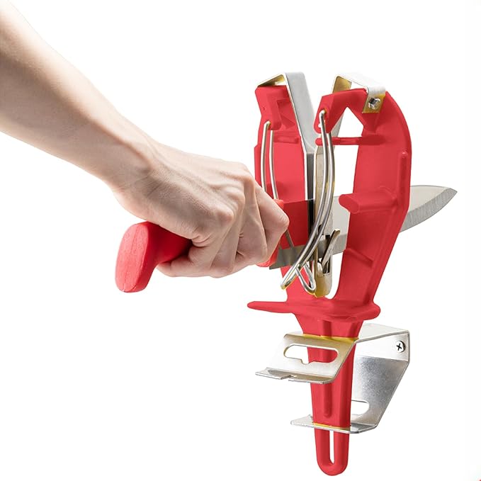 Stainless Steel Knife Sharpener Tool with Bracket, Maintenance Sharpening Tool for Kitchen Abattoirs Knives Helps Repair Sharpens, Hones, Polishes Blades (Red)