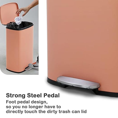 50 Liter / 13 Gallon Kitchen Trash Can with Lid, Stainless Steel Trash Can with Foot Pedal and Plastic Inner Bucket, Fingerprint-Resistant Soft Close Lid Garbage Can, Odor Proof and Hygienic, Pink - Image 4