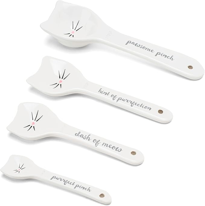 White Cat Measuring Cups & Spoons Gift Set – Ceramic Kitchen Tools for Cat Lovers & Bakers – 4 Measuring Cups and 4 Measuring Spoons – Unique Gift for Kitchen, Baking, and Cat Lovers - Image 4