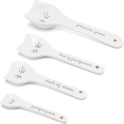 White Cat Measuring Cups & Spoons Gift Set – Ceramic Kitchen Tools for Cat Lovers & Bakers – 4 Measuring Cups and 4 Measuring Spoons – Unique Gift for Kitchen, Baking, and Cat Lovers - Image 4