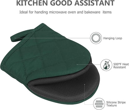 Oven Mitts and Pot Holders Set, Pack of 4, Heat Resistant Silicone Kitchen Mini Oven Mittens for 500 Degrees, Mini Oven Gloves and Hot Pads for Baking Grilling Barbecue Microwave Machine Washable