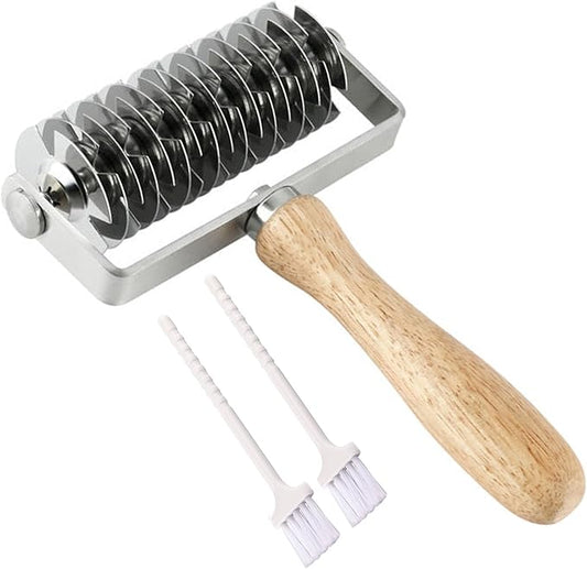 Pastry Lattice Roller Cutter, Stainless Steel Multi-Wheel Dough Cutter with Wooden Handle, Pie Crust Strip Cutters for Pastry, Pizza Dough, Bread & Beef Wellington