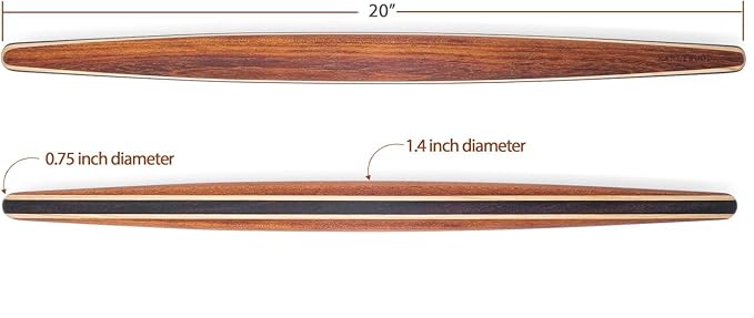 Earlywood French Rolling Pin - Tapered Wooden Rolling Pin for Baking Pizza, Pastry Dough or Pasta - Hard Wood Roller Baking Pin Made in USA, By Earlywood -Jatoba, Maple, Mexican Ebony,Multicolor