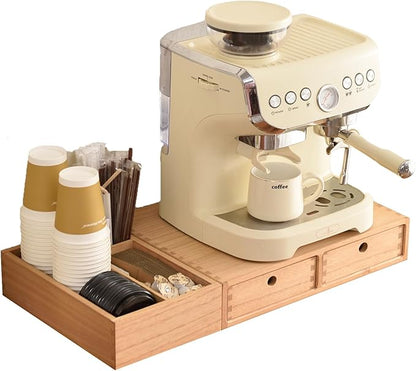 KIRIGEN Wooden Coffee Station Organizer 2-Piece Set - Coffee Bar Storage with Drawers for Sugar, Tea - Coffee Pod Holder and Accessories Organizer for Kitchen Counter Nature KFJTZ-NA by KIRIGEN