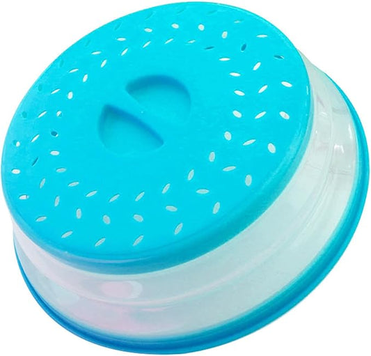 Collapsible Microwave Splatter Cover, Microwave Plate Cover With Steam Vent，BPA-Free Silicone & Plastic (Dark blue, 10.5IN)