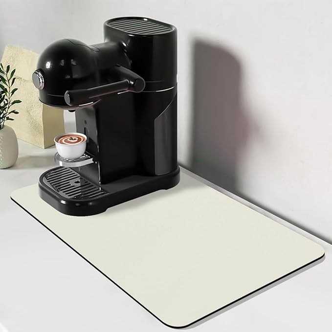 Bloss Coffee Mat, Super Absorbent Dish Drying Mat, Coffee Bar Mat, Kitchen Counter Mat, Hide Stain Rubber Backed Dish Drying Pad(12.2"x19.7", Off White) by Bloss