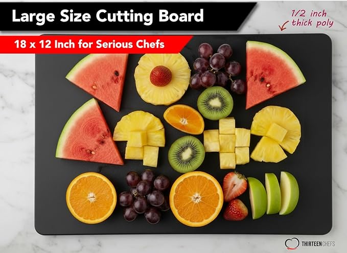 Black Plastic Cutting Board - 18 x 12 Inch Large, 1/2" Thick HDPP Poly for Restaurants and Commercial Kitchens, NSF Stamped - Image 2