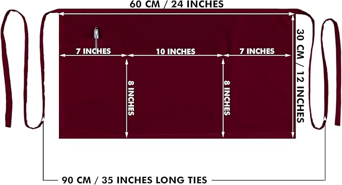 Dreamology Waitress Apron,Aprons for Women With Pockets,Server Aprons with 3 pockets,Waiter Apron For Men and Women,Gardening and Waist Apron,Server Aprons Women - Maroon Waist Apron (3 Pack)