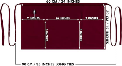 Dreamology Waitress Apron,Aprons for Women With Pockets,Server Aprons with 3 pockets,Waiter Apron For Men and Women,Gardening and Waist Apron,Server Aprons Women - Maroon Waist Apron (3 Pack)
