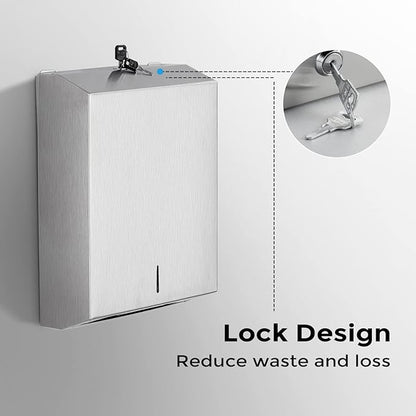 Paper Towel Dispenser Wall Mount - Multifold Trifold Paper Towel Dispensers, Large Capacity Stainless Steel Tissue Holder, Suitable for Bathrooms and Public Places - Image 4