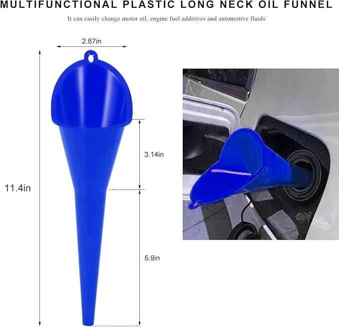 2 PCS Oil Funnel, Plastic Long Neck Multi-Purpose Spill Saver Funnel, Engine Oil Funnels for Filling Oils Gas Water Diesel Fuel Lubricants for Car Motorcycle ATV Boat (Blue)