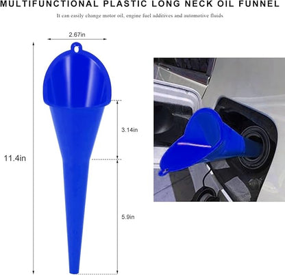 2 PCS Oil Funnel, Plastic Long Neck Multi-Purpose Spill Saver Funnel, Engine Oil Funnels for Filling Oils Gas Water Diesel Fuel Lubricants for Car Motorcycle ATV Boat (Blue)