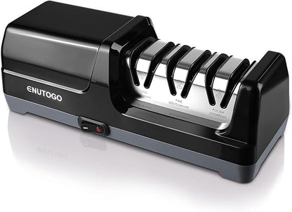 Enutogo Knife Sharpener, 3-Stage Electric Knife Sharpener for Kitchen Knives, 100% Diamond Abrasive with Quick Sharpening & Polishing, Professional Sharpening Tool with Metal Dust Collection Box by ENUTOGO