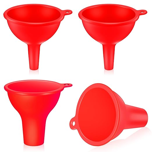 Silicone Funnels 4 Pieces Wide Mouth Funnel Small and Large Flexible Condiment Sauce Canning Set for Squeeze Bottles Jars Cans, Spice Filling Bottles Liquid Oil and Powder(Red) by Romooa
