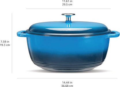 Amazon Basics Enameled Cast Iron Dutch Oven Pot with Lid, Oven Safe, Heavy-Duty, Dual Handles for Roasting and Stews, 7.3-Quart, Blue - Image 4