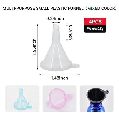 Mini Funnel 4-Pack for Lab Bottles, Sand Art, Perfume, Spice, Powder, Essential Oil, Recreational, Kitchen Food Grade Small Plastic (4colors)