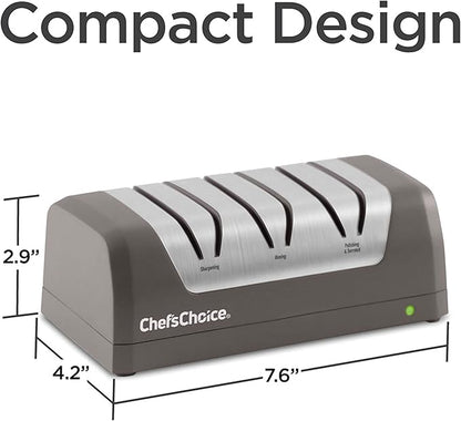 Chef'sChoice Electric Knife Sharpeners with Rechargeable Battery for 20-Degree Straight and Serrated Knives using 100-Percent Diamond Abrasives, 3-Stage, Gray
