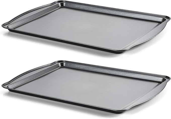Baking Sheet Set of 2-17" x 11" x 0.5" Carbon Steel Cookie Sheet for Baking, Nonstick Baking Pan with Dual Handles, Rust & Warp Resistant, Perfect for Baking, Roasting, and More by Gymdin
