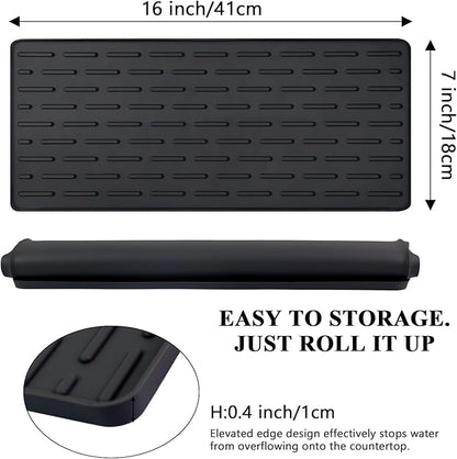 Silicone Coffee Mat, 16"X7" Heat-Resistant,Eco-friendly,Hygienic Drying Pad,Leak-Proof and Non-Slip,Removable Silicone Mat with Concave and Convex Design,（Black 16X7） - Image 2