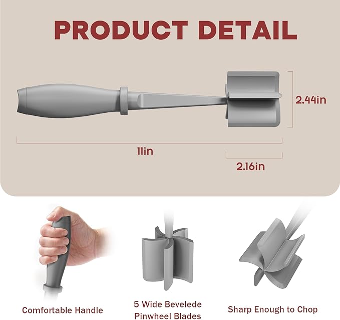 2 Pcs Meat Chopper, Hamburger Grinder, Premium Heat Resistant Smasher for Ground Beef, Burger Grinder Nylon Potato Mix Tool-Black-Grey - Image 2